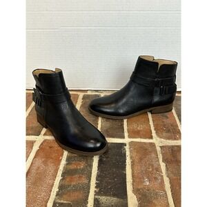 Franco Sarto Harwick Black Leather Ankle Boots Women's Sz 8 Side Zip Booties